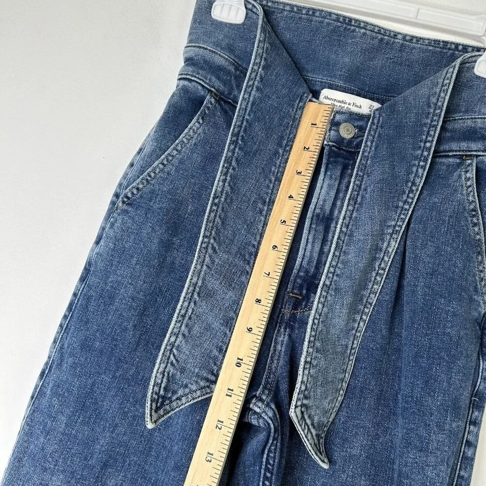 Abercrombie Fitch Ultra High Rise Paperbag Jeans Womens Size 27 Tie Waist Ankle‎
